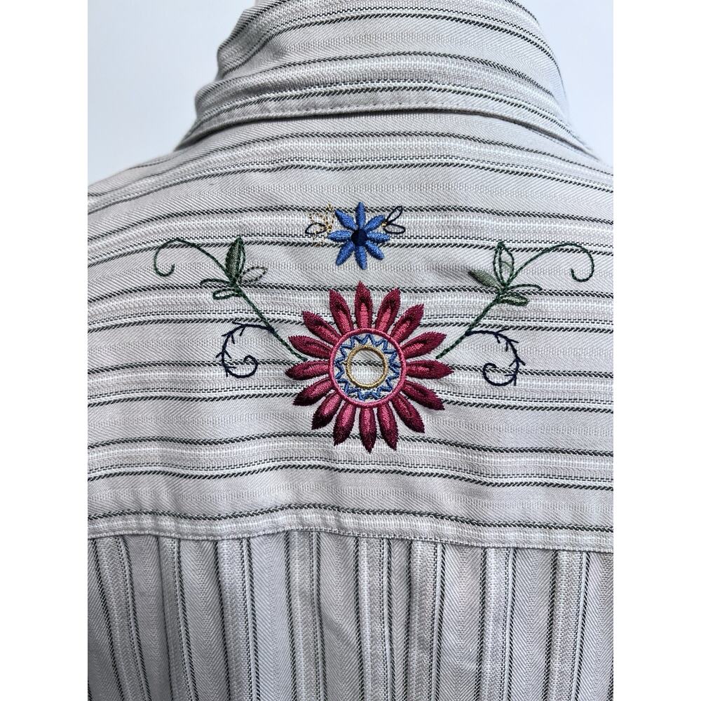 Y2K Boho Jacket Floral Embroidery XL Pinstriped Full Zip Whimsy Hippie Artsy - Picture 7 of 14